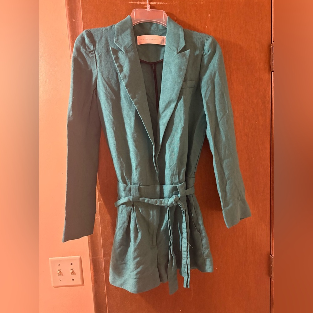 Victoria Beckham Green Belted Blazer Romper